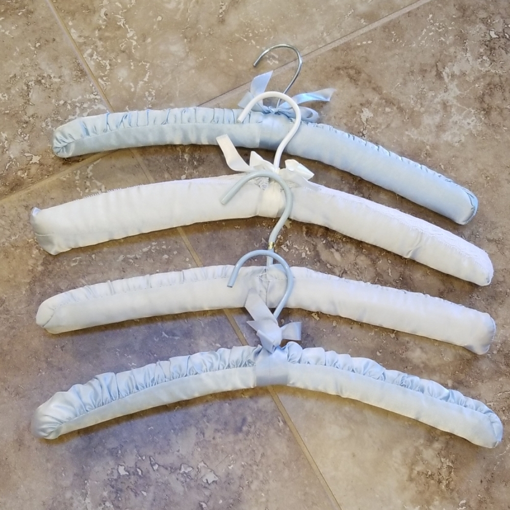 Bundle of 4 Vintage Blue Satin Covered Hangers
